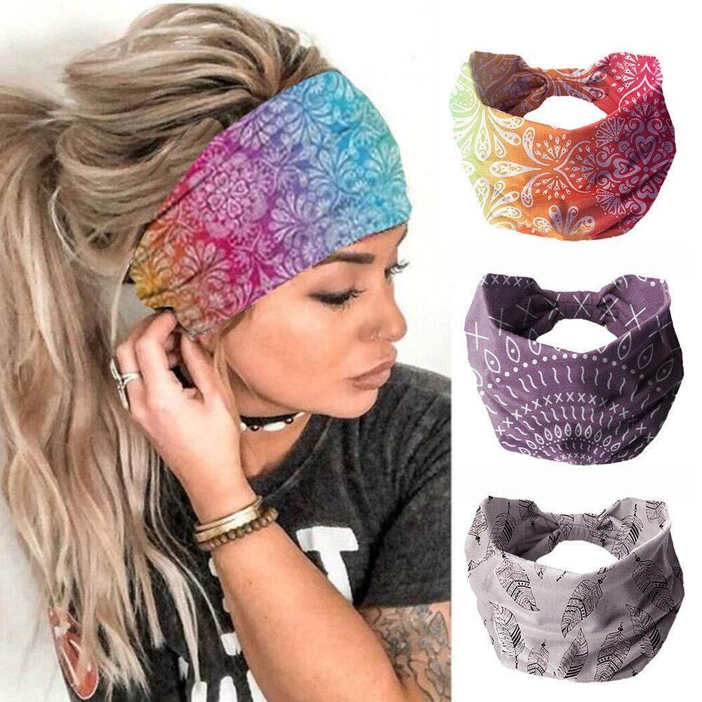 9091 Boho Headbands Wide Turban Knotted Head Bands African Head Wraps Yoga